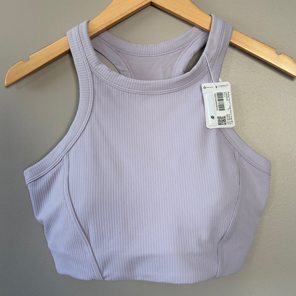 Lululemon Ribbed Nulu High-Neck Yoga Bra Cropped Tank Top Size 12‎ Lavender